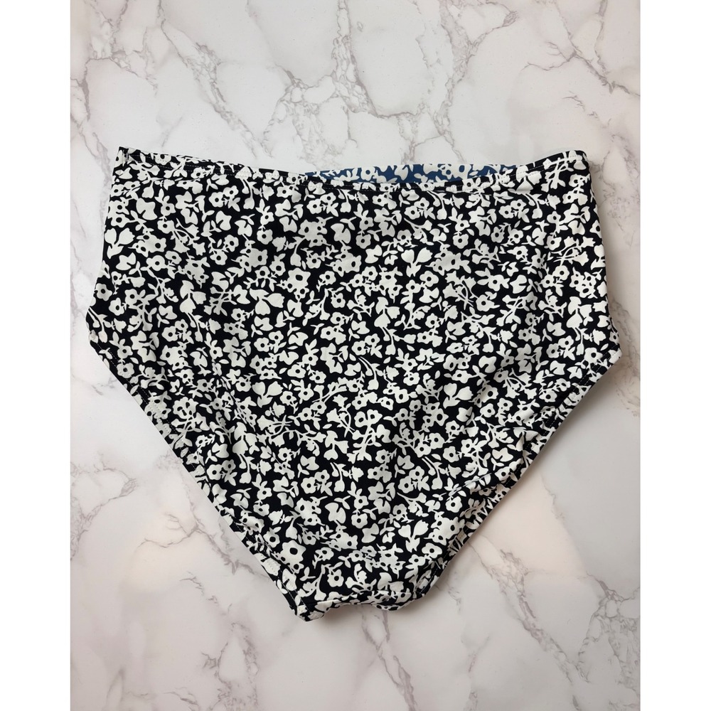 Lands End High Waisted Floral Bikini Bottoms Navy White Size 12 Beachwear Swim - Picture 2 of 6